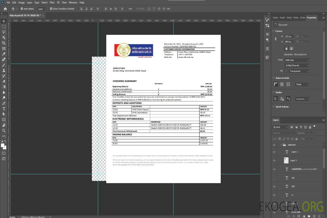 Relevé de la banque Rastriya Banijya au Népal template Relevé de la banque Rastriya Banijya au Népal template